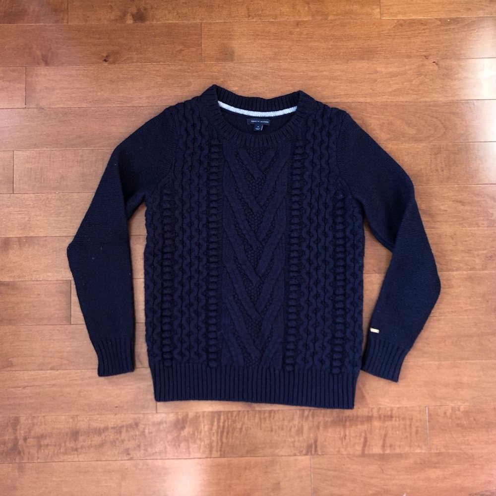 Tommy Hilfiger Navy Blue Cable knit Wool Sweater